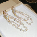 Light Luxury Geometric Zircon Faux Pearl Tassel Drop Earrings For Banquet Dresses view 4