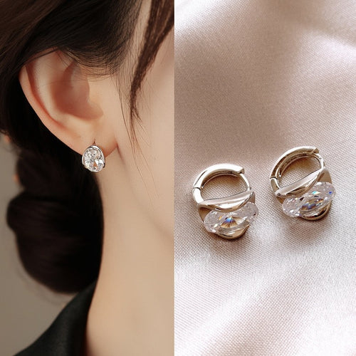 18K Gold Plated Copper Oval Zircon Ear Cuff Earrings Minimalist Elegant Light Luxury Jewelry