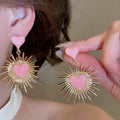Vintage Alloy Heart Sunflower Enamel Stud Earrings For Women Bold European Style Jewelry view 3