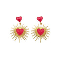 Vintage Alloy Heart Sunflower Enamel Stud Earrings For Women Bold European Style Jewelry view 5