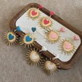 Vintage Alloy Heart Sunflower Enamel Stud Earrings For Women Bold European Style Jewelry view 2