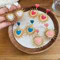 Vintage Alloy Heart Sunflower Enamel Stud Earrings For Women Bold European Style Jewelry view 4