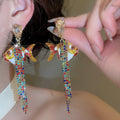 European Style Alloy Goldfish Tassel Drop Earrings With Rhinestone Enamel Accents For Women view 2