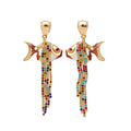 European Style Alloy Goldfish Tassel Drop Earrings With Rhinestone Enamel Accents For Women view 5