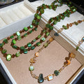 Bohemian Green Glass Irregular Geometric Necklace Vintage Old Money Layered Collarbone Jewelry view 4