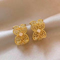 Light Luxury Copper Four Petal Floral Zircon C Hoop Earrings For Women view 1