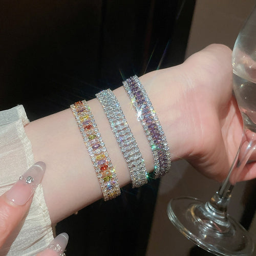 18K Gold Plated Copper Zircon Geometric Square Bangle Luxury Sweet Elegant Fashion Jewelry