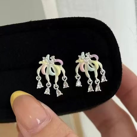 Silver Pin New Chinese Colorful Enamel Firework Flower Pendant Drop Earrings for Women