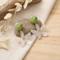 Elegant Green Acrylic Bead White Flower Tassel Drop Studs For Vacation Commuting Fashion Earrings view 4
