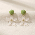 Elegant Green Acrylic Bead White Flower Tassel Drop Studs For Vacation Commuting Fashion Earrings view 3