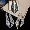 Copper Geometric Triangle Full Rhinestone Tassel Drop Earrings For Elegant Evening Dress view 2