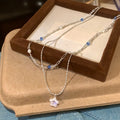 French Light Luxury Copper Double Layer Pearl Glass Bead Star Zircon Pendant Necklace view 2