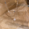 French Light Luxury Copper Double Layer Pearl Glass Bead Star Zircon Pendant Necklace view 4
