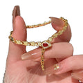 French Vintage Copper Snake Bone Ruby Open Bangle For Women Light Luxury Niche Jewelry view 5