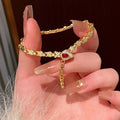French Vintage Copper Snake Bone Ruby Open Bangle For Women Light Luxury Niche Jewelry view 4