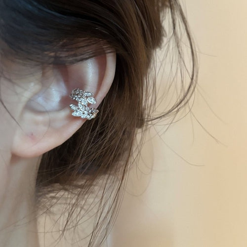 Copper Zircon Wheat Ear Leaf Clip-on Earrings, Delicate No-Piercing Cartilage Cuffs