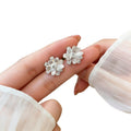Rhinestone Inlaid Metal Flower Stud Earrings With Silver Pins, Minimalist Versatile Light Luxury Style view 5