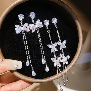 Light Luxury Copper Bowknot Drop Earrings With Sparkling Zircon Tassel Design