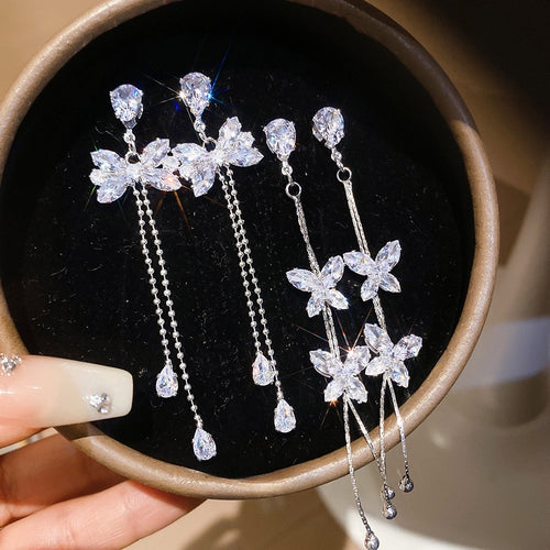 Light Luxury Copper Bowknot Drop Earrings With Sparkling Zircon Tassel Design