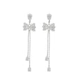 Light Luxury Copper Bowknot Drop Earrings With Sparkling Zircon Tassel Design view 5