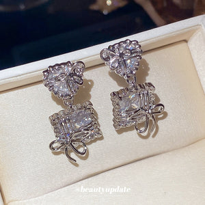 Copper Zircon Heart And Bow Stud Earrings Light Luxury Minimalist Fashion Ear Jewelry