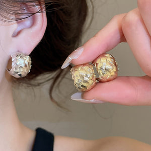 18K Gold Plated Copper Woven C Shape Stud Earrings French Minimalist Geometric Jewelry
