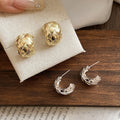 18K Gold Plated Copper Woven C Shape Stud Earrings French Minimalist Geometric Jewelry view 4