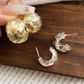 18K Gold Plated Copper Woven C Shape Stud Earrings French Minimalist Geometric Jewelry view 2