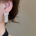 Freshwater Pearl Geometric Chain Tassel Drop Earrings With Sterling Silver Pins view 3