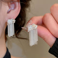 Freshwater Pearl Geometric Chain Tassel Drop Earrings With Sterling Silver Pins view 1