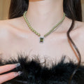 Sparkling Zircon Beaded Faux Pearl Geometric Choker Necklace For Women Old Money Palace Style view 3