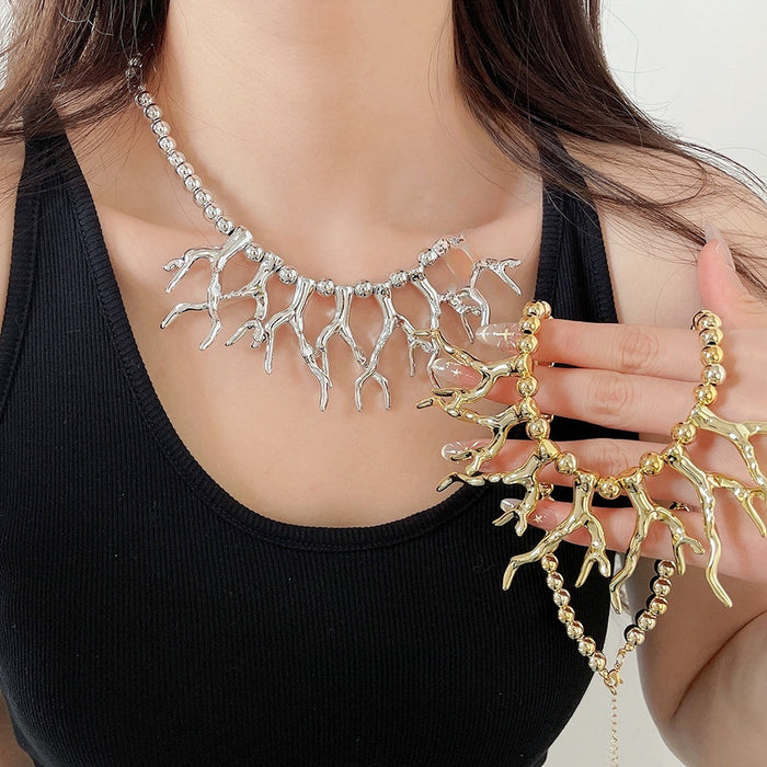 Old Money Resin Branch Necklace Geometric Round Statement Clavicle Choker Vintage Luxury