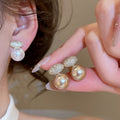 Elegant Faux Pearl Zircon Oval Clip-on Earrings, Vintage Minimalist Light Luxury Jewelry view 2