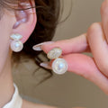 Elegant Faux Pearl Zircon Oval Clip-on Earrings, Vintage Minimalist Light Luxury Jewelry view 4