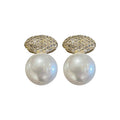 Elegant Faux Pearl Zircon Oval Clip-on Earrings, Vintage Minimalist Light Luxury Jewelry view 5