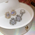 14K Gold Plated Zircon Faux Pearl Oval French Vintage Clip-on Earrings view 3