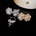 14K Gold Plated Zircon Faux Pearl Oval French Vintage Clip-on Earrings view 1