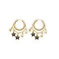 Korean Minimalist Copper Star Tassel Chain Drop Earrings With Enamel Round Hoop Design view 5