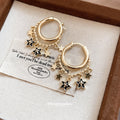 Korean Minimalist Copper Star Tassel Chain Drop Earrings With Enamel Round Hoop Design view 2
