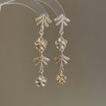 Alloy Rhinestone Flower Tassel Drop Earrings, Statement Light Luxury Metal Floral Ear Jewelry view 4