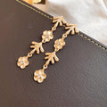 Alloy Rhinestone Flower Tassel Drop Earrings, Statement Light Luxury Metal Floral Ear Jewelry view 2