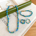 Fresh Forest Style Glass Crystal Beaded Flower Necklace And Ring Jewelry Set For Women view 3