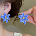 Alloy Enamel Flower Stud Earrings With Silver Pins, Fresh Dopamine Light Luxury Summer Style view 3