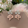 Light Luxury Alloy Bow Stud Earrings With Silver Pins And Zircon Flower Detail For Women view 3