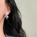 Light Luxury Alloy Bow Stud Earrings With Silver Pins And Zircon Flower Detail For Women view 2