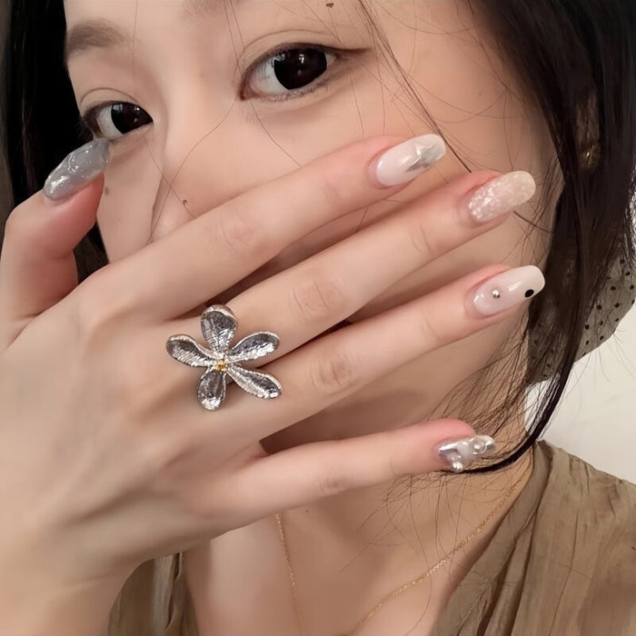 Original Design Copper Orchid Flower Open Adjustable Ring For Women Versatile Index Finger Jewelry
