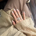 Original Design Copper Orchid Flower Open Adjustable Ring For Women Versatile Index Finger Jewelry view 4