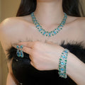 Copper Zircon Flower Necklace And Earrings Jewelry Set For Women Court Style Banquet view 2