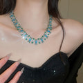 Copper Zircon Flower Necklace And Earrings Jewelry Set For Women Court Style Banquet view 4