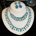 Copper Zircon Flower Necklace And Earrings Jewelry Set For Women Court Style Banquet view 1